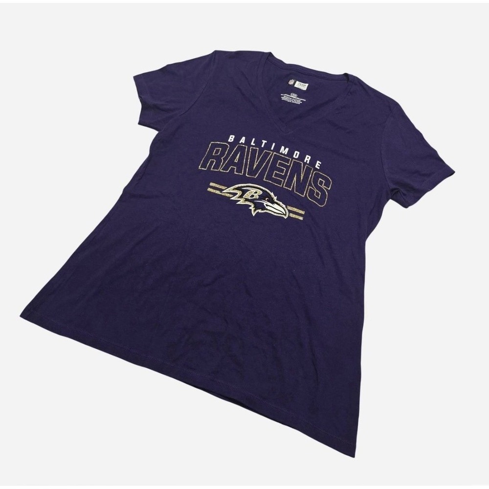 NFL Baltimore Ravens purple and yellow women's‎ V-neck short sleeve shirt- Large